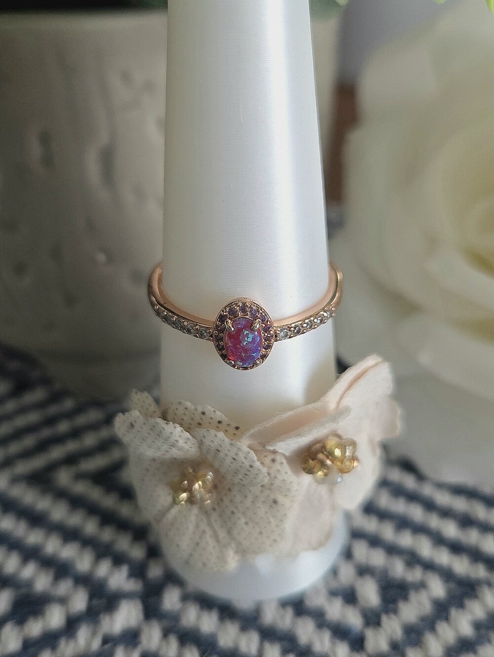 BP Purple Opal Halo Ring On Rose Gold Plating